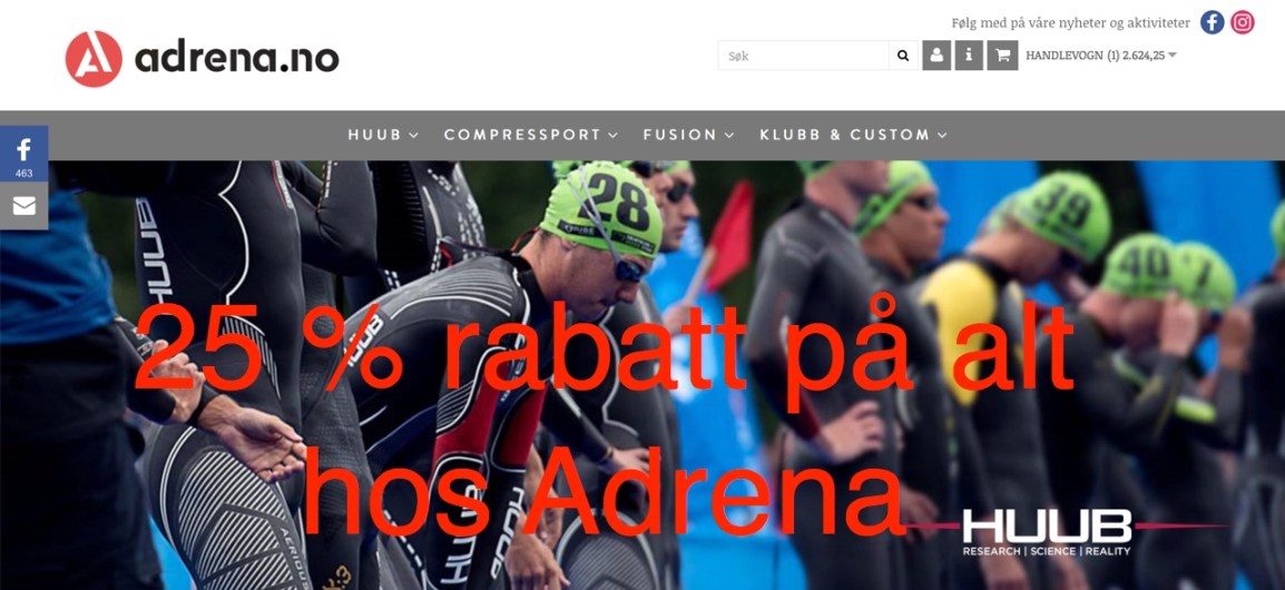 25 % rabatt på HUUB, Compressport og Fusion hos&nbsp;Adrena.no